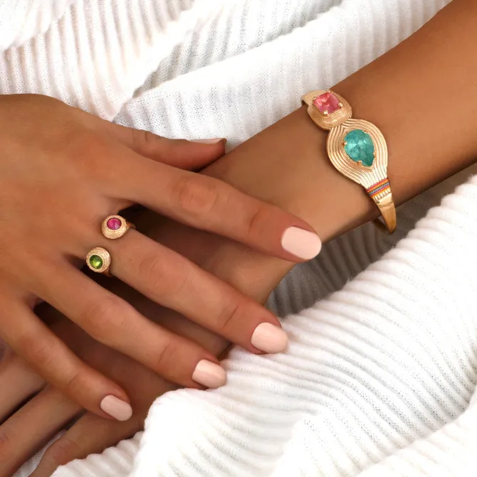 Adjustable Sun Bangle Bracelet - Turquoise and Pink