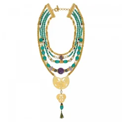 Adjustable Tiki bib necklace - turquoise