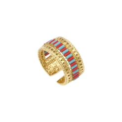 Alicudi adjustable medium ring - turquoise and coral