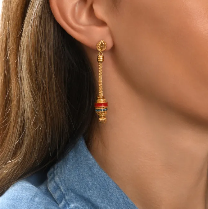 Alicudi dangle stud earrings - turquoise and coral