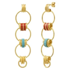 Alicudi long stud earrings for pierced ears - turquoise and coral