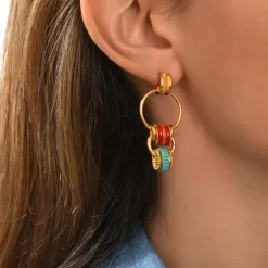 Alicudi pierced stud earrings - turquoise and coral