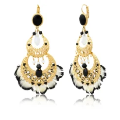 Alizia feather sleeper earrings - black and white