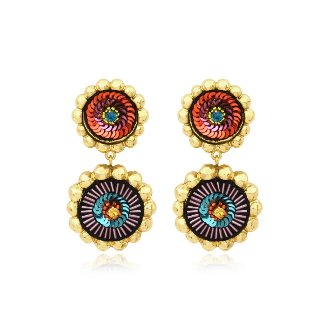 Angèle round clip-on earrings - orange and purple