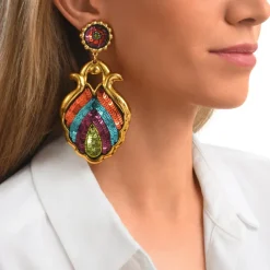 Angèle wide clip-on earrings - orange and purple