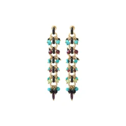 Annella long stud earrings for pierced ears - red and turquoise