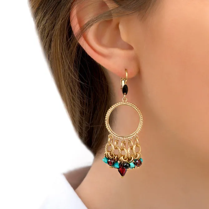 Annella sleeper earrings - red and turquoise