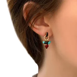 Annella thin stud earrings for pierced ears - red and turquoise
