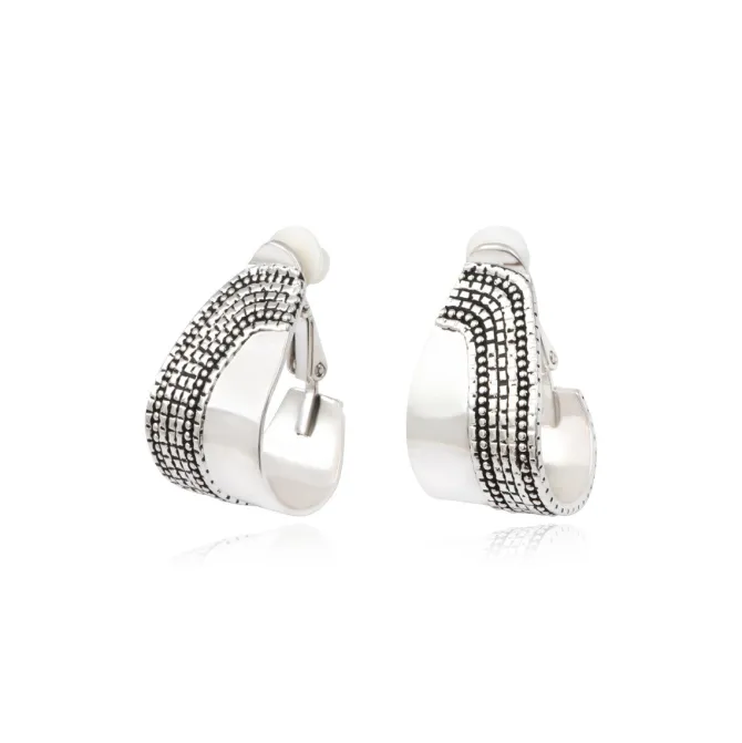 Ashanti clip-on hoop earrings – silver