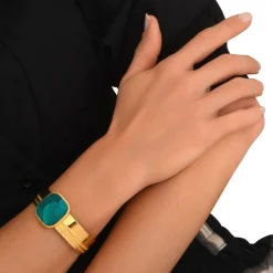 Ashanti medium adjustable bangle bracelet – turquoise and green