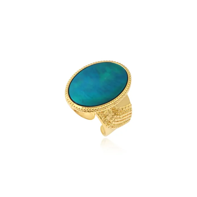 Ashanti oval adjustable ring – turquoise and green