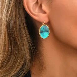 Ashanti oval sleeper earrings – turquoise and green