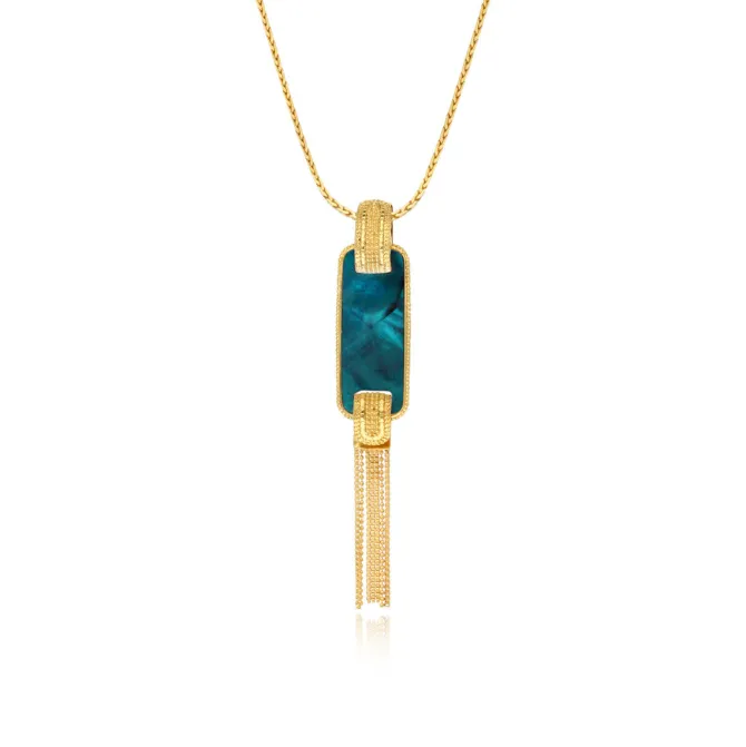 Ashanti rectangular mother-of-pearl pendant necklace – turquoise and green