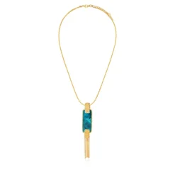 Ashanti rectangular mother-of-pearl pendant necklace – turquoise and green