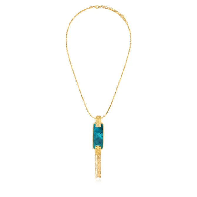 Ashanti rectangular mother-of-pearl pendant necklace – turquoise and green