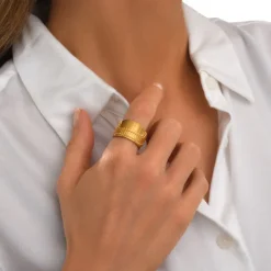 Ashanti wide adjustable ring – gold