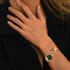 Byzance open bangle bracelet – pale pink and green
