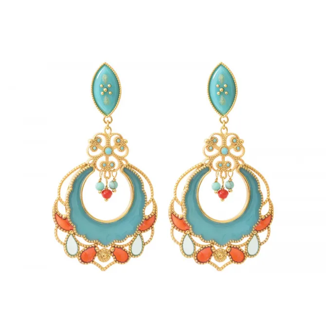 Capraia clip-on earrings - turquoise and orange