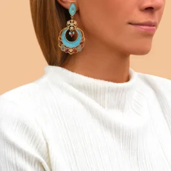 Capraia clip-on earrings - turquoise and orange