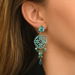Chiara long stud earrings for pierced ears - turquoise