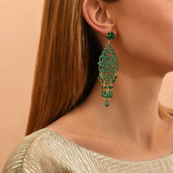 Chiara long stud earrings for pierced ears - green