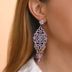 Chiara long stud earrings for pierced ears - violet