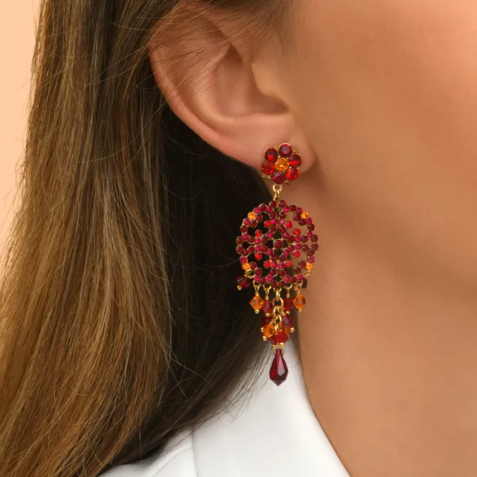 Chiara pierced stud earrings - red and orange