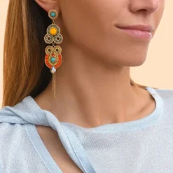 Circus long pierced stud earrings - green