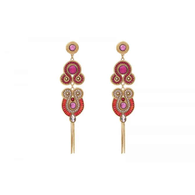 Circus long stud pierced earrings - fuchsia pink