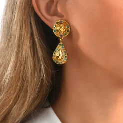 Gloria clip-on drop earrings - green