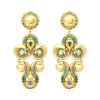 Gloria clip-on earrings in gold metallic resin and green crystals