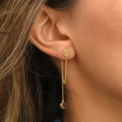 Lhasa long stud pierced earrings - red