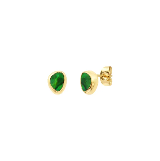 Lhasa pierced stud earrings in gold-tone metal and mother-of-pearl - green