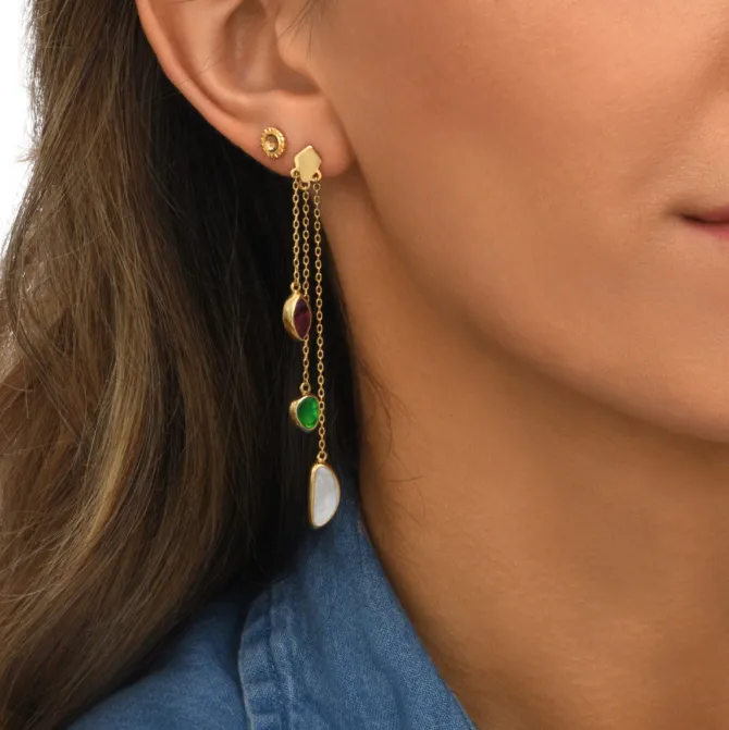 Lhasa pierced stud earrings - green and red
