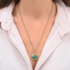 Louise faceted cabochon pendant necklace - turquoise