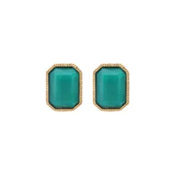 Louise rectangular clip-on earrings - turquoise