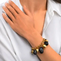 Loulou adjustable chain bracelet – black and gold