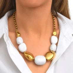 Loulou chain necklace – gold and white