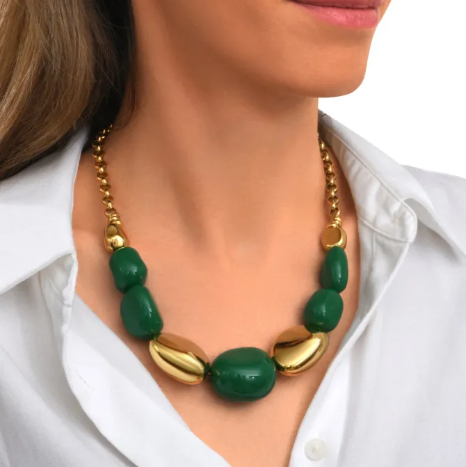 Loulou chain necklace – green and gold