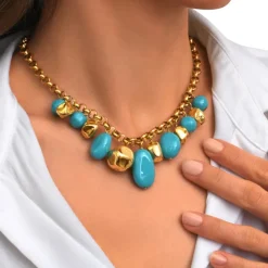 Loulou chunky chain necklace – turquoise and gold