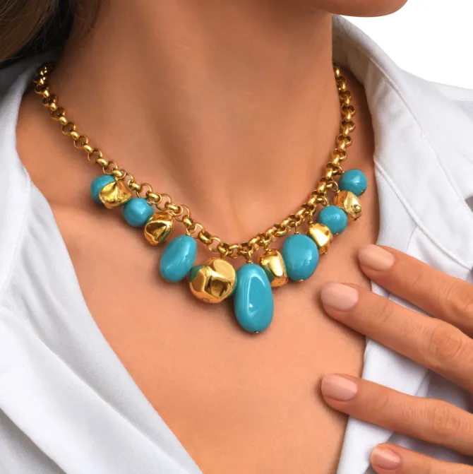 Loulou chunky chain necklace – turquoise and gold