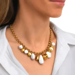 Loulou chunky chain necklace – gold and white