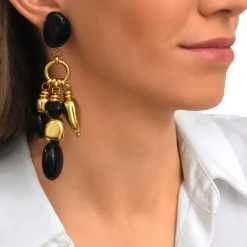 Loulou clip-on earrings – black and gold