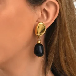 Loulou clip-on pendant earrings – black and gold
