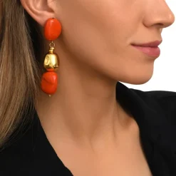 Loulou long clip-on earrings – orange and gold