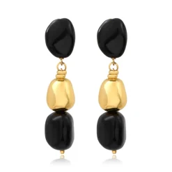 Loulou long clip-on earrings – black and gold