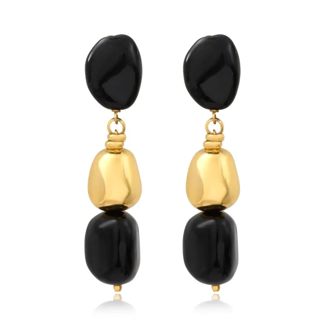 Loulou long clip-on earrings – black and gold