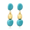 Loulou long clip-on earrings – turquoise and gold