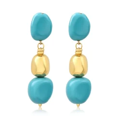 Loulou long clip-on earrings – turquoise and gold
