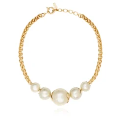 Lucy choker necklace in fine gold-plated metal and cotton beads - white